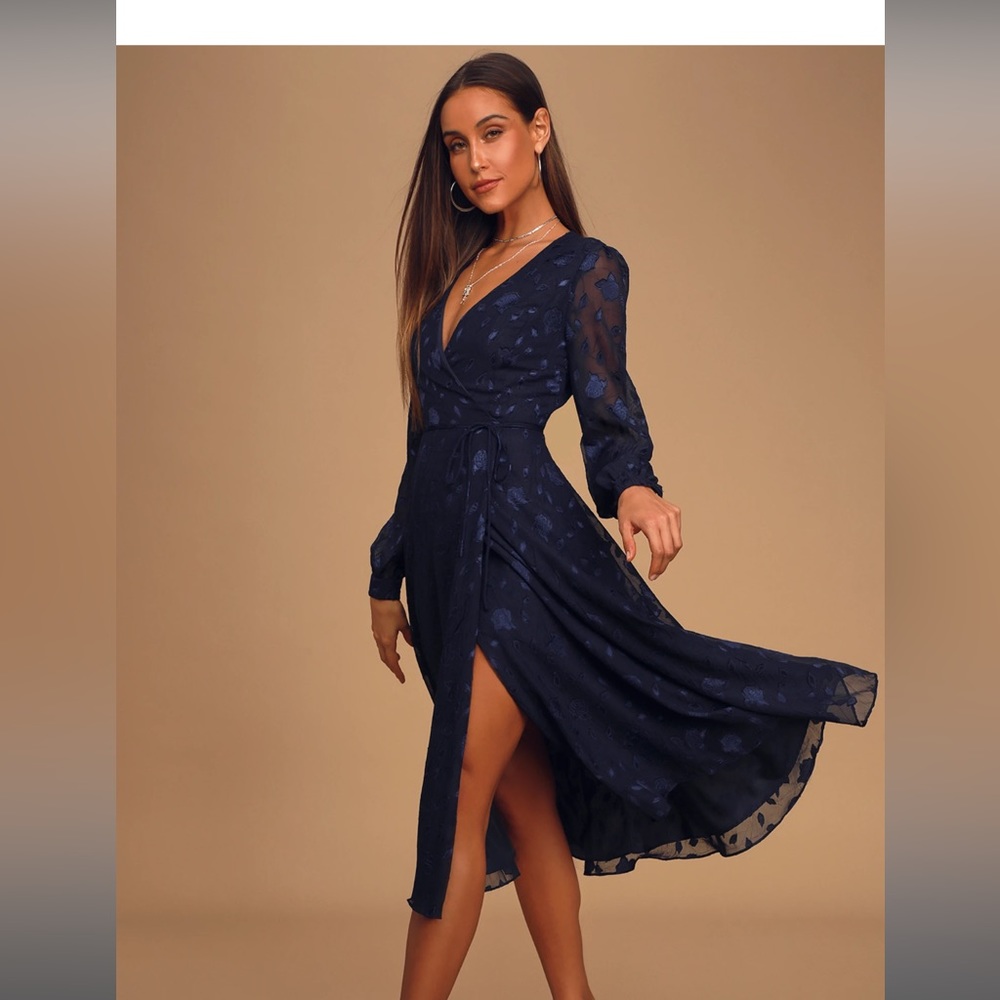 NWT Lulu's Navy Floral Wrap Dress